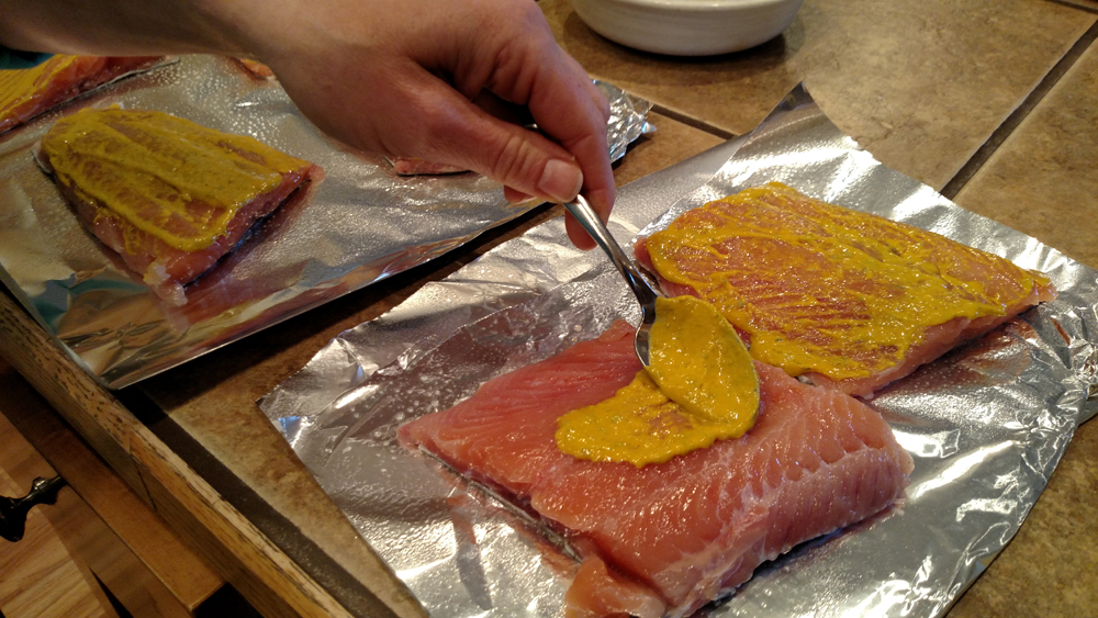 A mustard base on steel head fillets