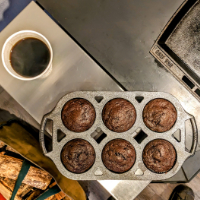 Lodge Muffin Pan with double chocolate chip muffins
